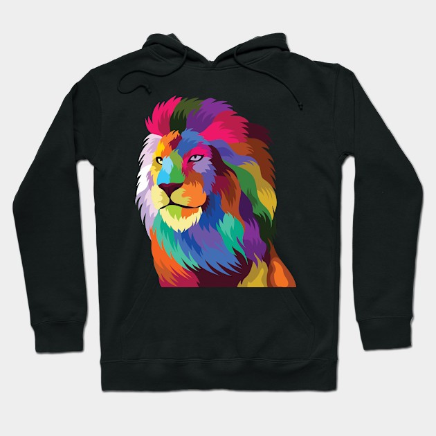 Colorful Lion head Pop Artistic Leo Geometric Polygonal king Hoodie by FunnyUSATees